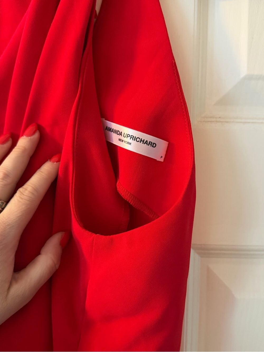 Amanda Uprichard Red Scarf Neck Halter Top Petite P Statement Blouse - Picture 4 of 6